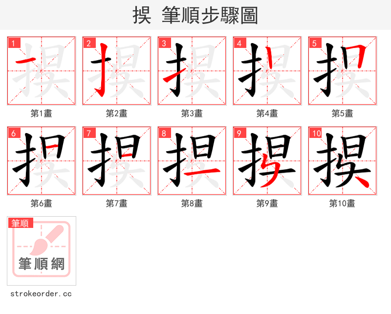 捑 的笔顺分步演示（一笔一画写字）