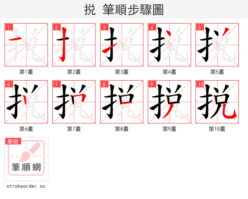 捝 的笔顺分步演示（一笔一画写字）