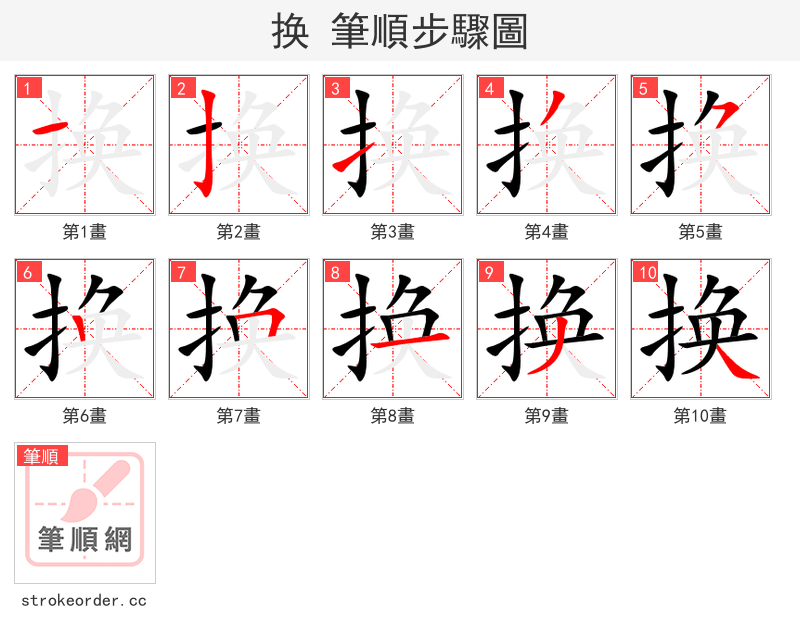 换 的笔顺分步演示（一笔一画写字）