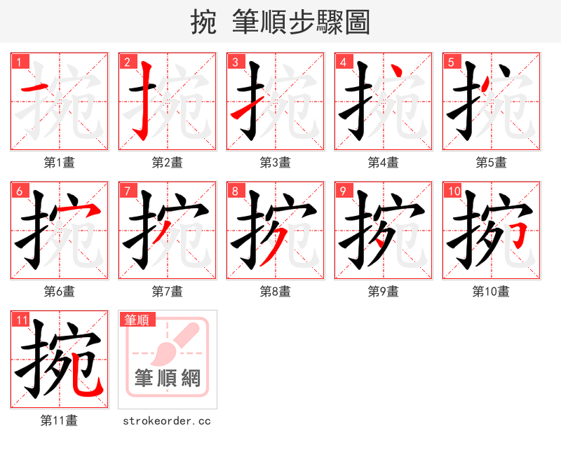 捥 的笔顺分步演示（一笔一画写字）