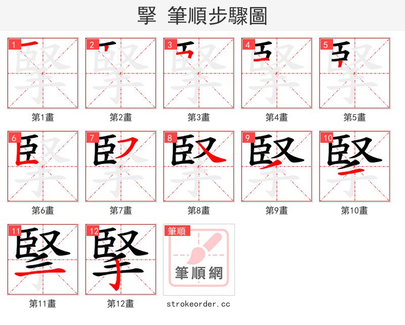 掔 的笔顺分步演示（一笔一画写字）