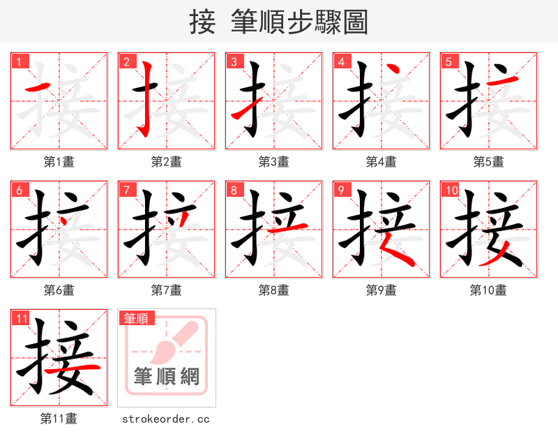 接 的笔顺分步演示（一笔一画写字）