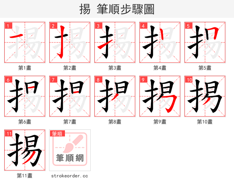 掦 的笔顺分步演示（一笔一画写字）