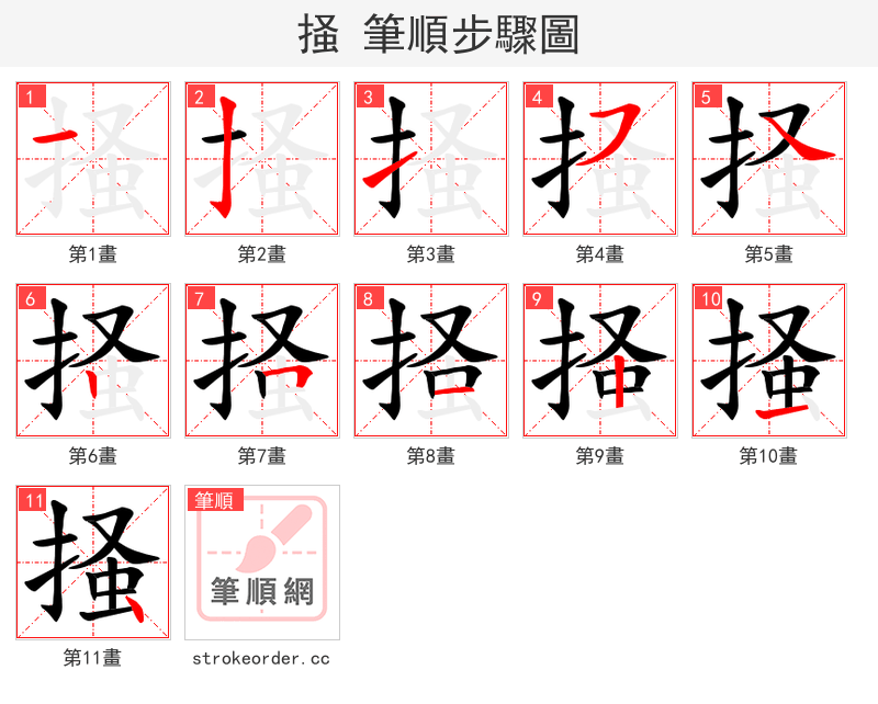掻 的笔顺分步演示（一笔一画写字）