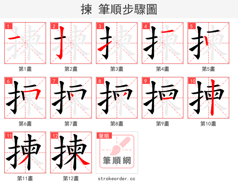 揀 的笔顺分步演示（一笔一画写字）
