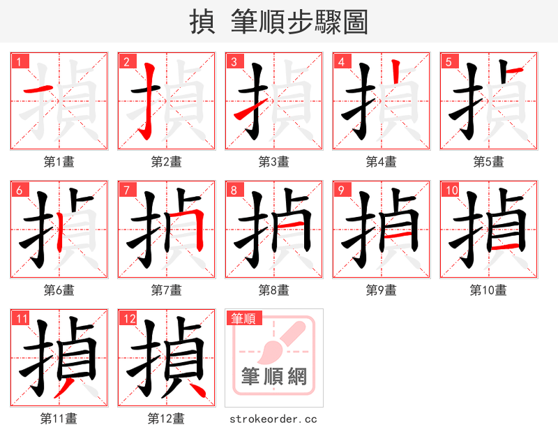 揁 的笔顺分步演示（一笔一画写字）