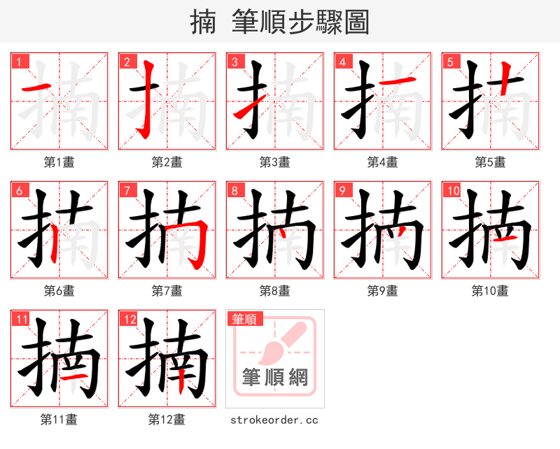 揇 的笔顺分步演示（一笔一画写字）