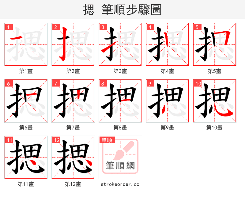 揌 的笔顺分步演示（一笔一画写字）