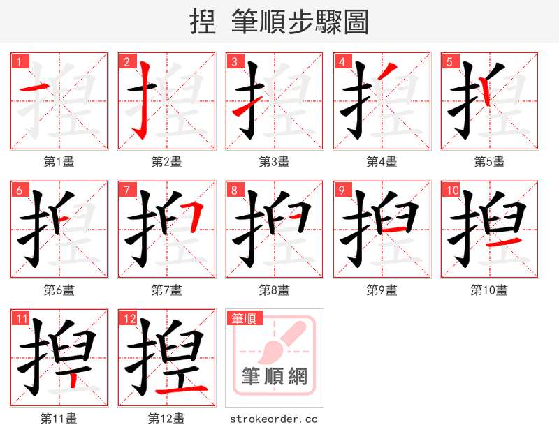 揑 的笔顺分步演示（一笔一画写字）