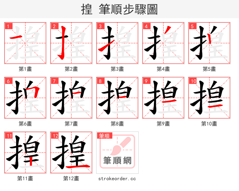揘 的笔顺分步演示（一笔一画写字）