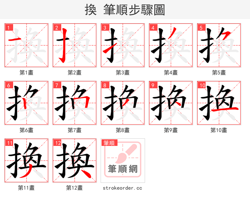 換 的笔顺分步演示（一笔一画写字）