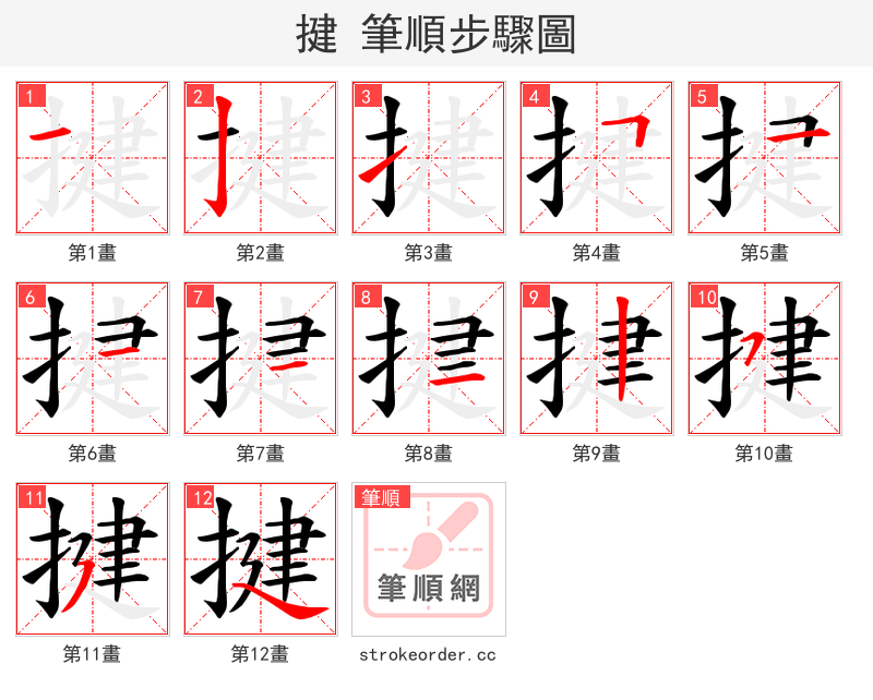 揵 的笔顺分步演示（一笔一画写字）