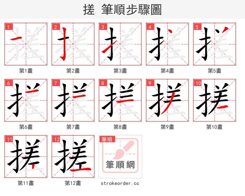 搓 的笔顺分步演示（一笔一画写字）