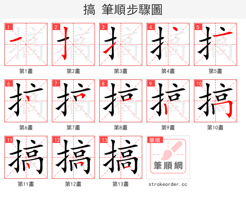 stroke order steps of 搞
