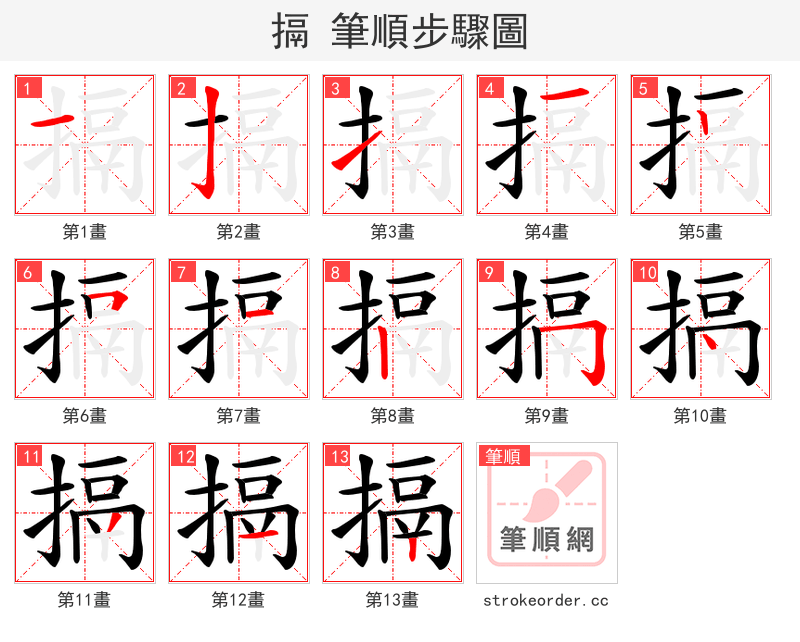 搹 的笔顺分步演示（一笔一画写字）