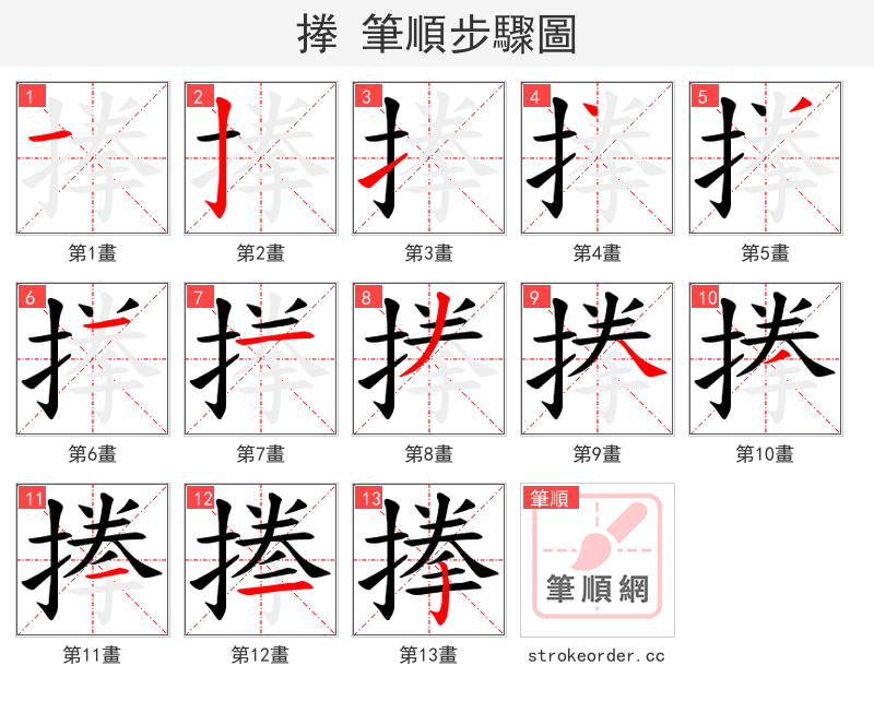 搼 的笔顺分步演示（一笔一画写字）