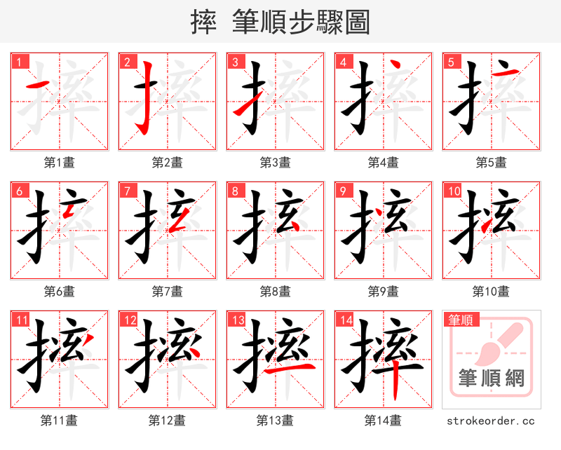 摔 的笔顺分步演示（一笔一画写字）