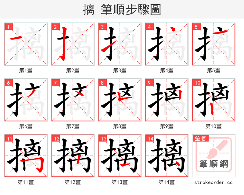 摛 的笔顺分步演示（一笔一画写字）