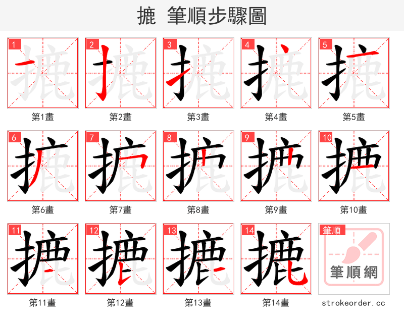 摝 的笔顺分步演示（一笔一画写字）