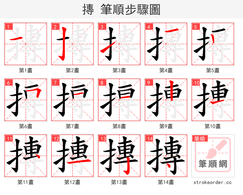 摶 的笔顺分步演示（一笔一画写字）