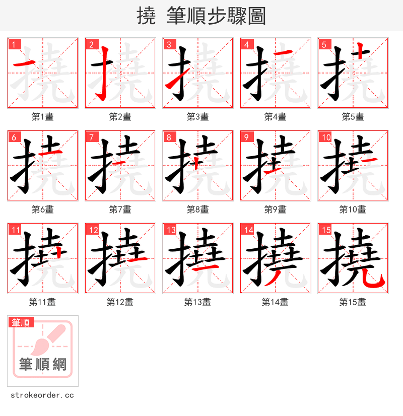 撓 的笔顺分步演示（一笔一画写字）