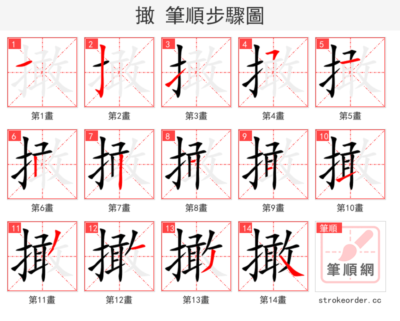 撖 的笔顺分步演示（一笔一画写字）