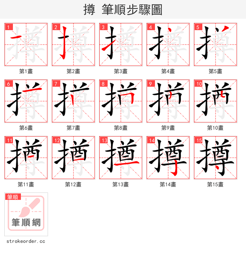 撙 的笔顺分步演示（一笔一画写字）