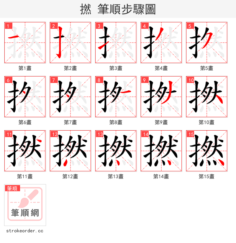 撚 的笔顺分步演示（一笔一画写字）