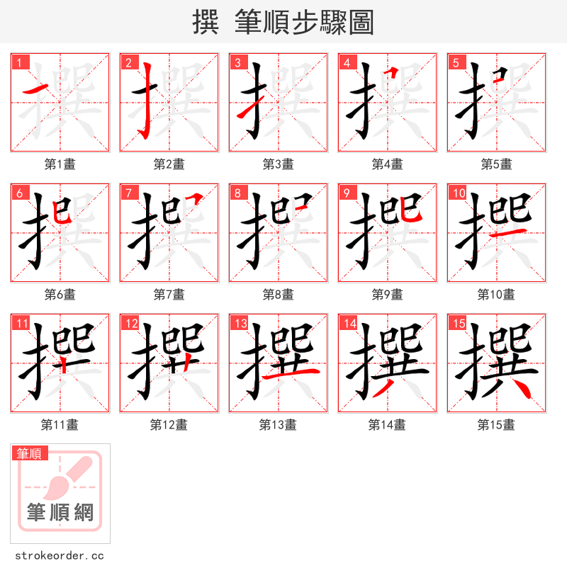 stroke order steps of 撰