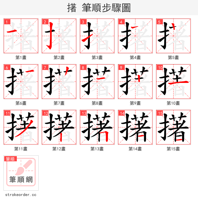 擆 的笔顺分步演示（一笔一画写字）