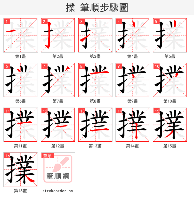 擈 的笔顺分步演示（一笔一画写字）