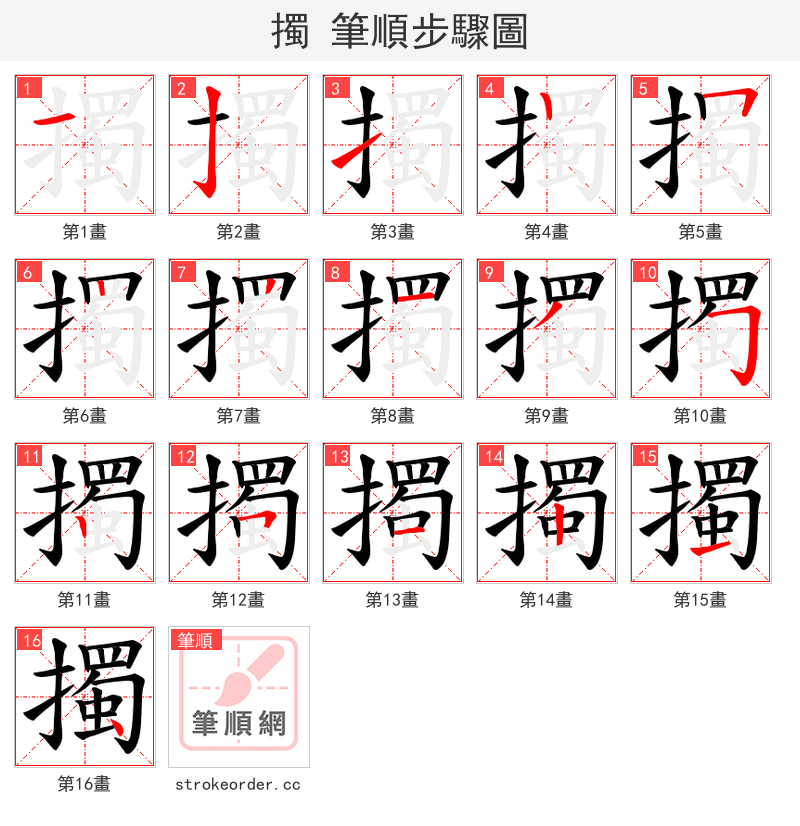擉 的笔顺分步演示（一笔一画写字）