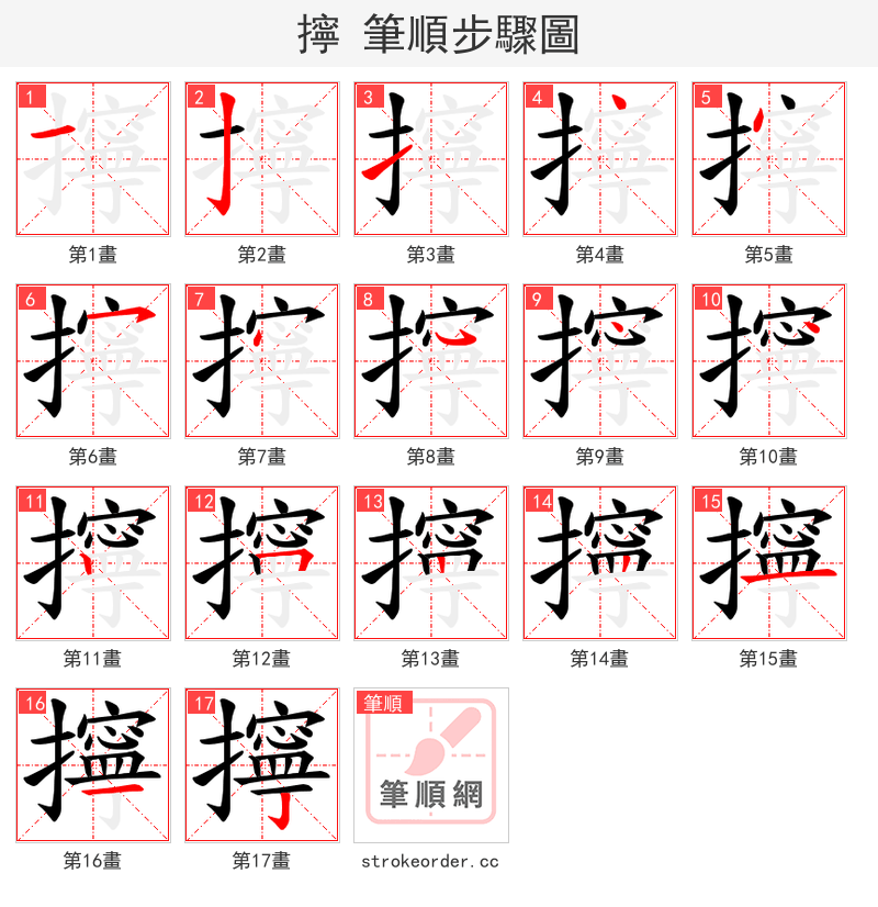 擰 的笔顺分步演示（一笔一画写字）
