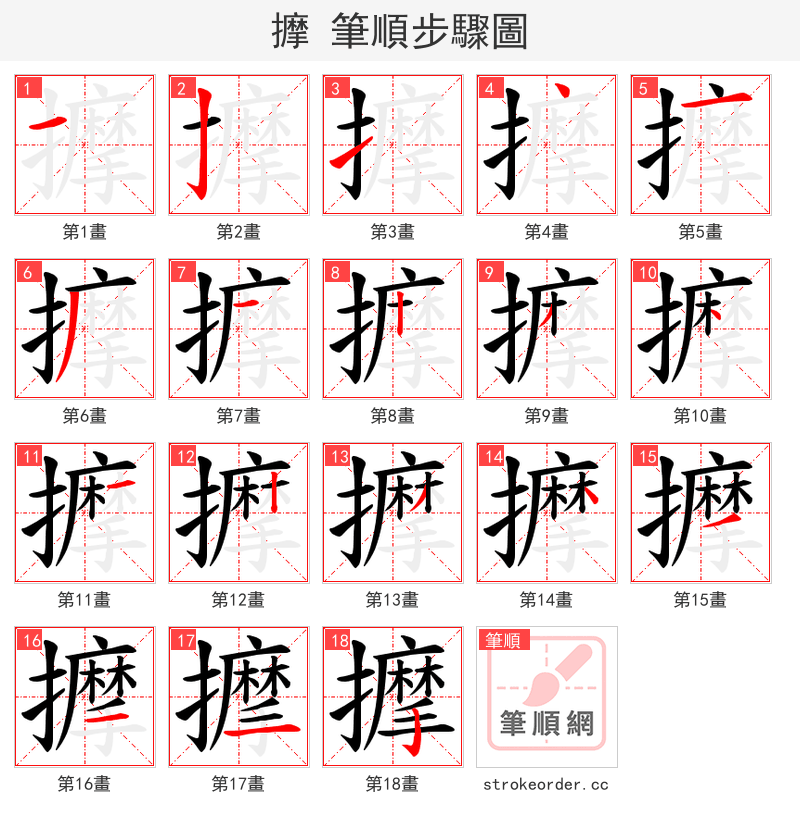 擵 的笔顺分步演示（一笔一画写字）