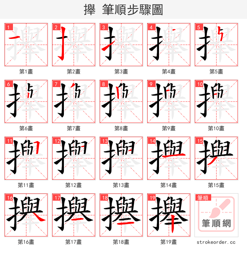 攑 的笔顺分步演示（一笔一画写字）