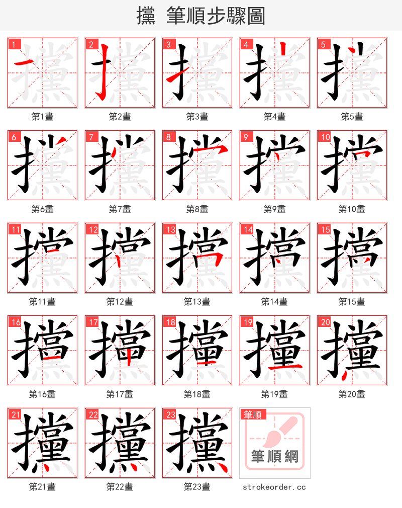 攩 的笔顺分步演示（一笔一画写字）