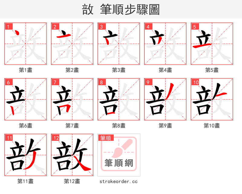 敨 的笔顺分步演示（一笔一画写字）