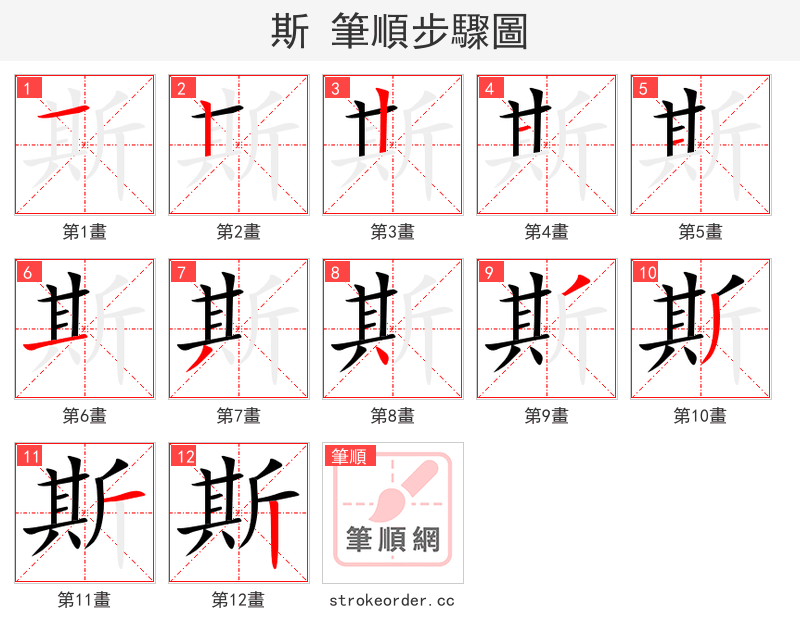stroke order steps of 斯