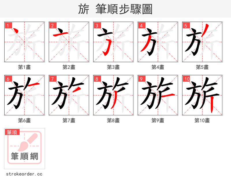 旂 的笔顺分步演示（一笔一画写字）
