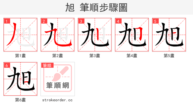 旭 的笔顺分步演示（一笔一画写字）
