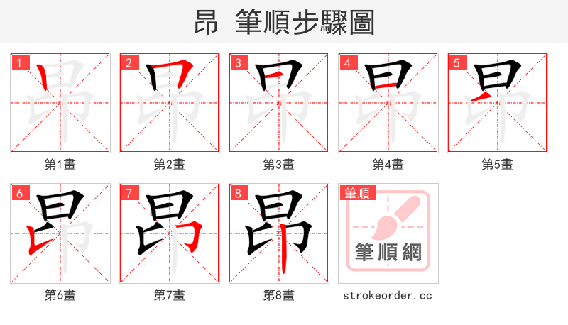 昂 的笔顺分步演示（一笔一画写字）