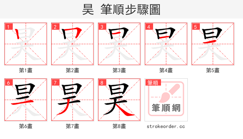 昊 的笔顺分步演示（一笔一画写字）