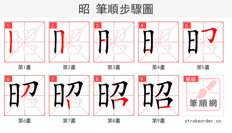 stroke order steps of 昭
