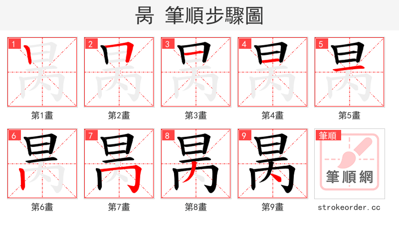 昺 的笔顺分步演示（一笔一画写字）