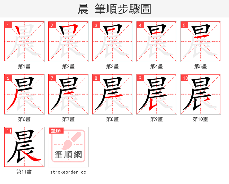 stroke order steps of 晨