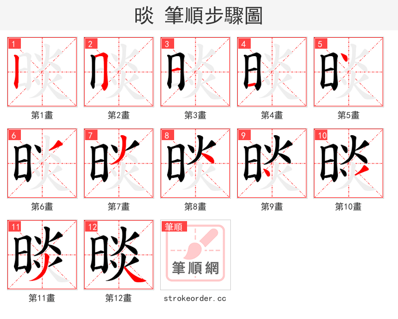 晱 的笔顺分步演示（一笔一画写字）