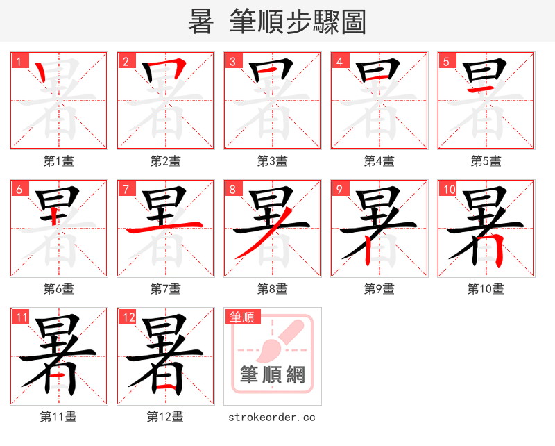 stroke order steps of 暑