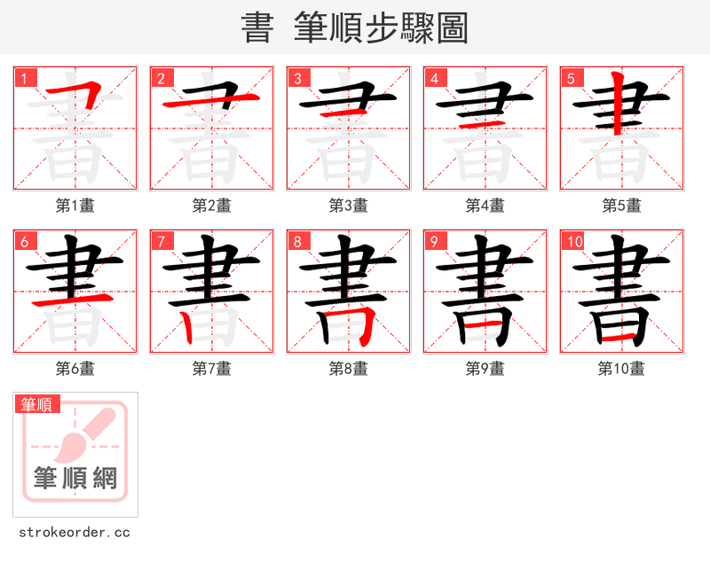 書 的笔顺分步演示（一笔一画写字）