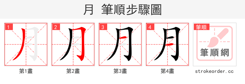 stroke order steps of 月