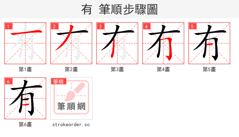 有 的笔顺分步演示（一笔一画写字）